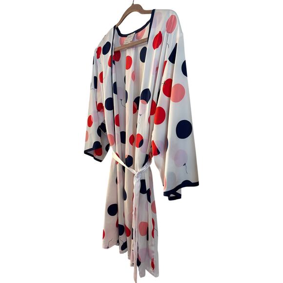 Kate Spade Silky Polka Dot Balloon Short Robe Belted Size XS/S Pockets V Neck - Picture 3 of 6